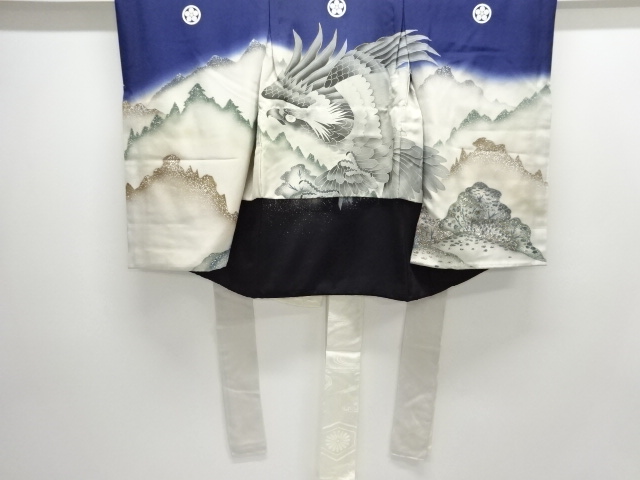 JAPANESE KIMONO / ANTIQUE BOYS MON-TSUKI KIMONO / HAWK PATTERN (INCLUD